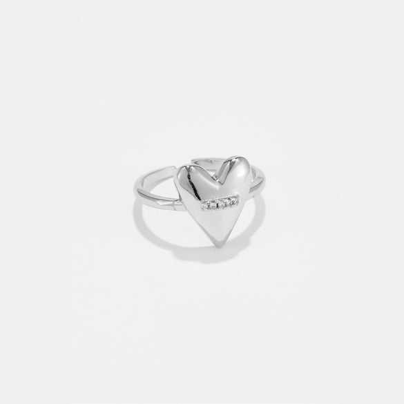 Women's Loving Heart Opening Adjustable Copper Ring With Electroplating In Geometric Design