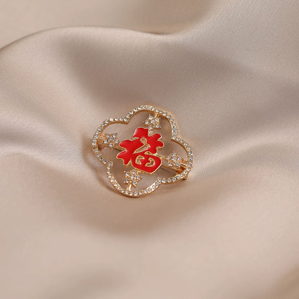 Women's Luxury Alloy Rhinestone Brooch With Fu Character And Electroplating Design