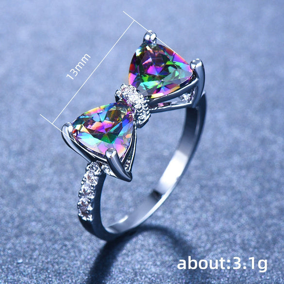 Women's Luxury Bow Zircon Copper Ring Sweet Cool Style