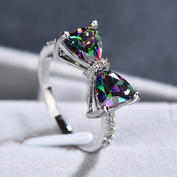 Women's Luxury Bow Zircon Copper Ring Sweet Cool Style