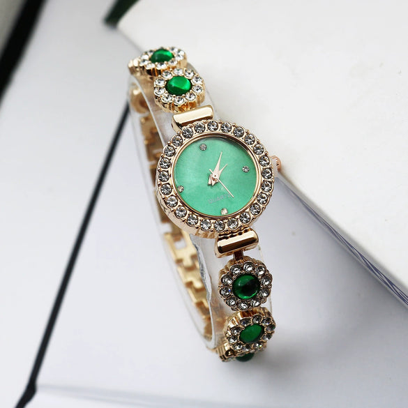 Women's Luxury Chalcedony Bracelet Watch With Diamond Embedded Alloy Case Stainless Steel Strap Round Dial Quartz Watch