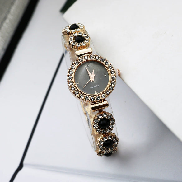 Women's Luxury Chalcedony Bracelet Watch With Diamond Embedded Alloy Case Stainless Steel Strap Round Dial Quartz Watch