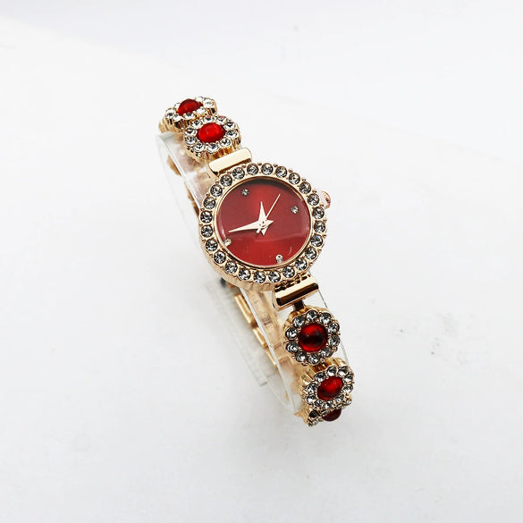 Women's Luxury Chalcedony Bracelet Watch With Diamond Embedded Alloy Case Stainless Steel Strap Round Dial Quartz Watch