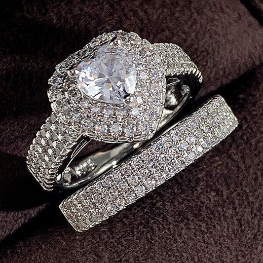 Women's Luxury Engagement And Wedding Rings Heartshaped Copper Material Zircon Design