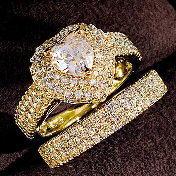 Women's Luxury Engagement And Wedding Rings Heartshaped Copper Material Zircon Design
