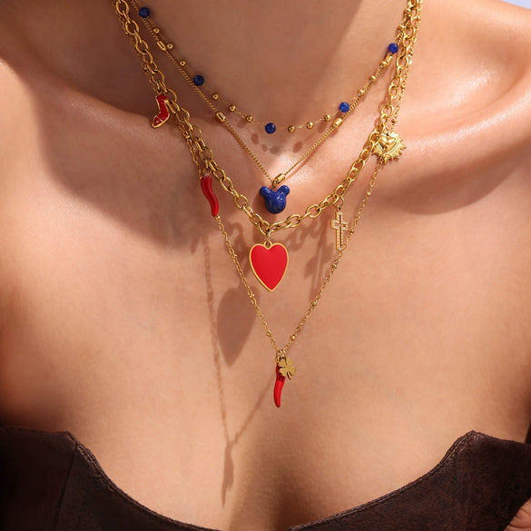 Women's Luxury Ferris Wheel Heart Cross Necklace With Geometric Pattern Made Of Stainless Steel Zircon Enamel Glaze And Titanium Steel Electroplated