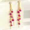Women's Luxury Flower And Leaf Pattern Alloy Electroplated Tassel Long Ear Stud Earrings