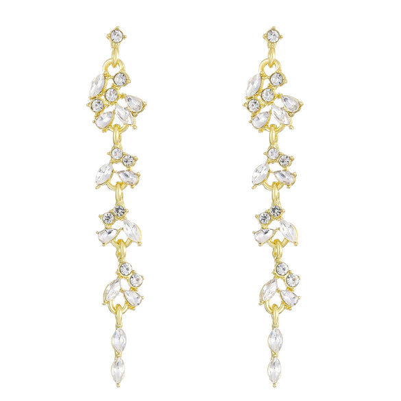 Women's Luxury Flower And Leaf Pattern Alloy Electroplated Tassel Long Ear Stud Earrings