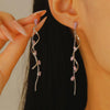 Women's Luxury Flower And Leaf Pattern Alloy Electroplated Tassel Long Ear Stud Earrings