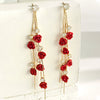 Women's Luxury Flower And Leaf Pattern Alloy Electroplated Tassel Long Ear Stud Earrings