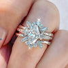 Women's Luxury Geometric Marquise Copper Zirconia Ring Threepiece Set Engagement Wedding Jewelry