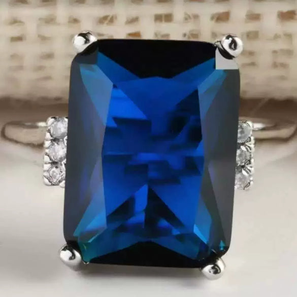 Women's Luxury Geometric Metal Ring With Topaz And Sapphire Style Diamond Look Fashion Jewelry Wholesale