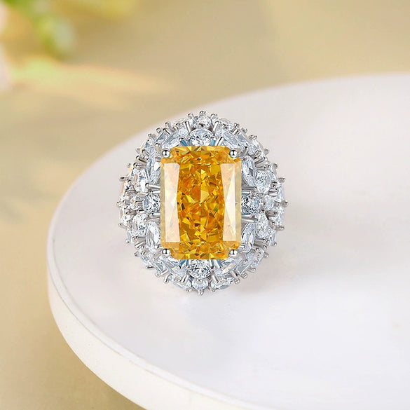 Women's Luxury Heavy Industry Ring With High Carbon Diamond And Ice Flower Pattern Made Of S925 Sterling Silver And 8A Zircon