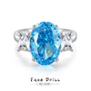 Women's Luxury Jewelry S925 Sterling Silver Oval Ring With High Carbon Diamond And Aquamarine Raydean Cut Geometric Style