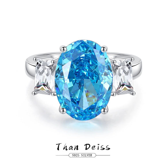 Women's Luxury Jewelry S925 Sterling Silver Oval Ring With High Carbon Diamond And Aquamarine Raydean Cut Geometric Style