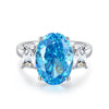 Women's Luxury Jewelry S925 Sterling Silver Oval Ring With High Carbon Diamond And Aquamarine Raydean Cut Geometric Style
