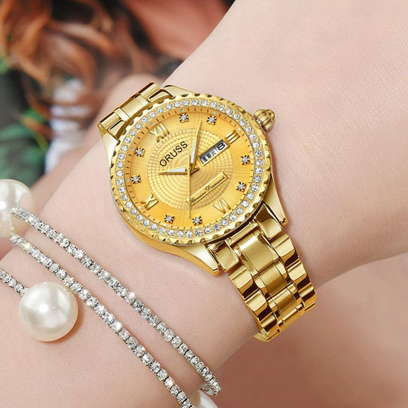 Women's Luxury Nonmechanical Quartz Watch Alloy Case And Strap Round Dial Leisure Style Waterproof Luminous