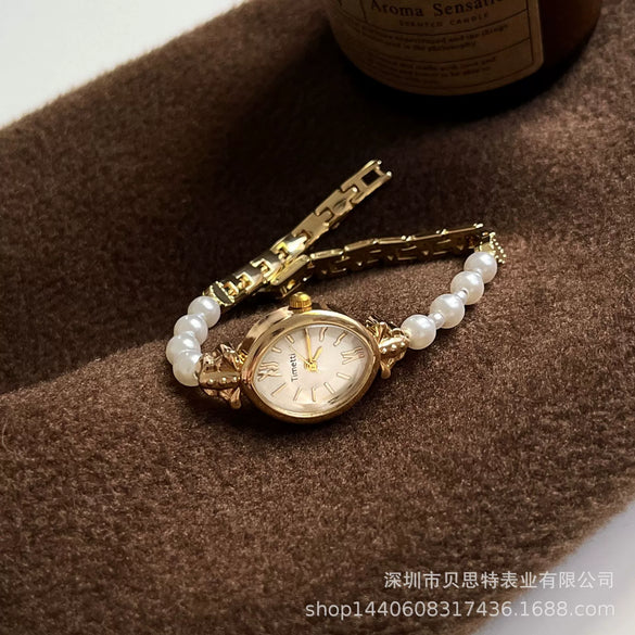 Women's Luxury Quartz Watch With Natural Freshwater Pearl Stainless Steel Strap Alloy Case Rose Gold Buckle And Round Dial