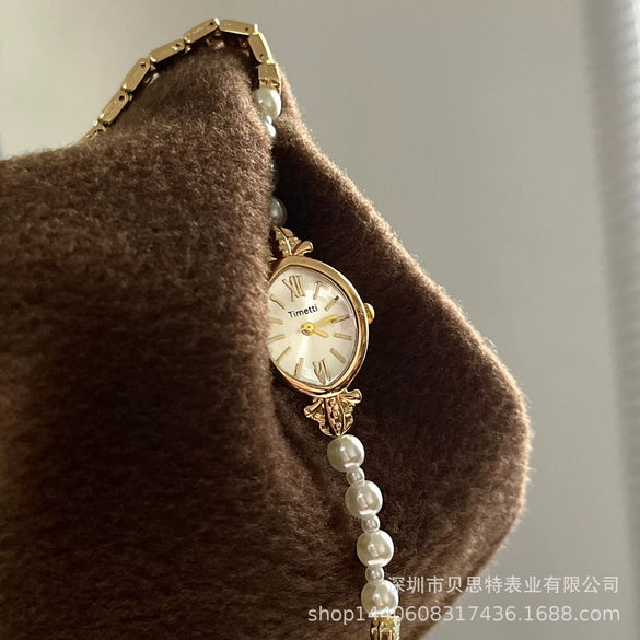 Women's Luxury Quartz Watch With Natural Freshwater Pearl Stainless Steel Strap Alloy Case Rose Gold Buckle And Round Dial