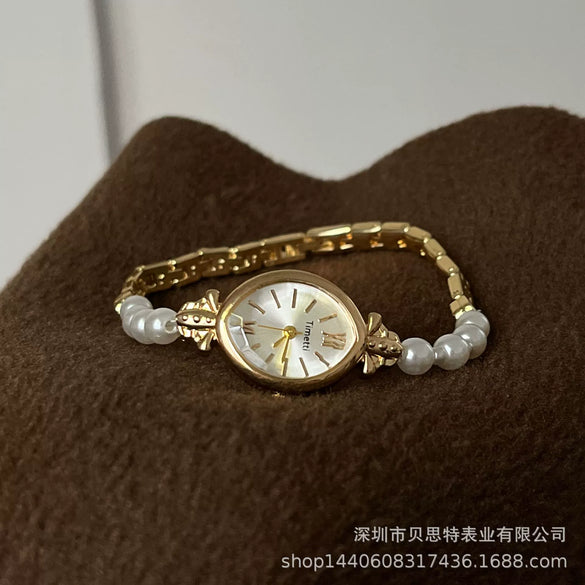 Women's Luxury Quartz Watch With Natural Freshwater Pearl Stainless Steel Strap Alloy Case Rose Gold Buckle And Round Dial