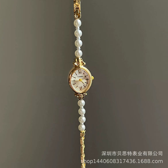 Women's Luxury Quartz Watch With Natural Freshwater Pearl Stainless Steel Strap Alloy Case Rose Gold Buckle And Round Dial