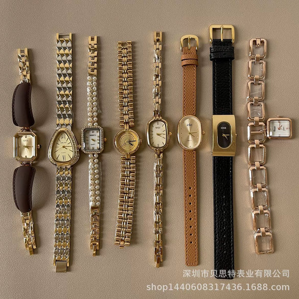 Women's Luxury Retro Bracelet Watch With Oval Dial Metal Case And Fine Steel Strap