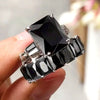 Women's Luxury Seiko Copper Ring With Geometric Style And Zircon Design Emerald Cut