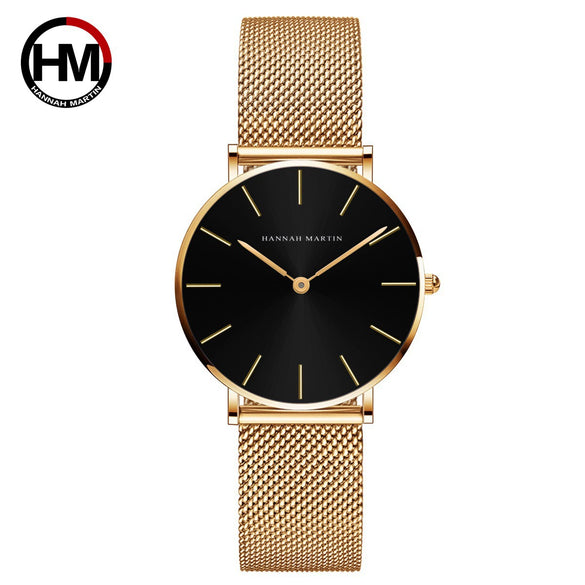 Women's Luxury Slim Waterproof Watch With Stainless Steel Mesh Strap And Round Dial