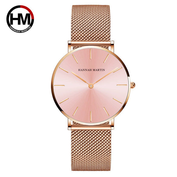 Women's Luxury Slim Waterproof Watch With Stainless Steel Mesh Strap And Round Dial