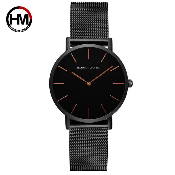 Women's Luxury Slim Waterproof Watch With Stainless Steel Mesh Strap And Round Dial