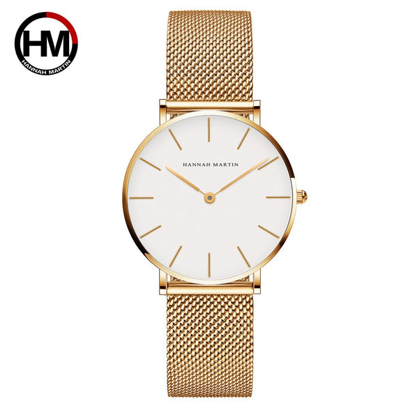 Women's Luxury Slim Waterproof Watch With Stainless Steel Mesh Strap And Round Dial