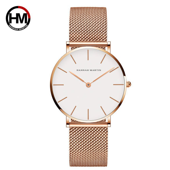 Women's Luxury Slim Waterproof Watch With Stainless Steel Mesh Strap And Round Dial