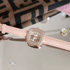 Women's Luxury Square Alloy Case Pu Strap Diamondembedded Watch With Roman Dial
