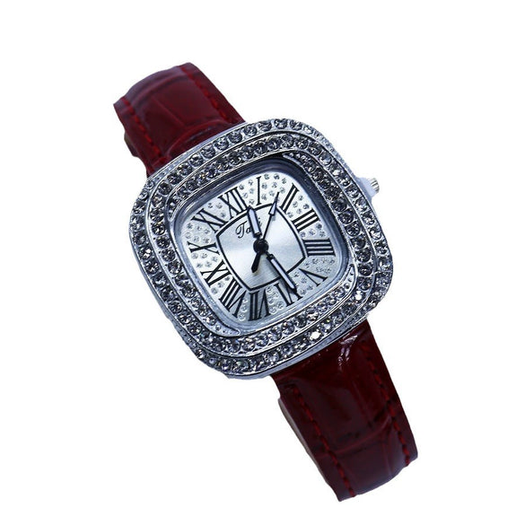 Women's Luxury Square Alloy Case Pu Strap Diamondembedded Watch With Roman Dial