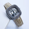 Women's Luxury Square Alloy Case Pu Strap Diamondembedded Watch With Roman Dial