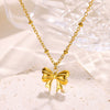 Women's Luxury Stainless Steel And Copper Zircon Necklace Set With Diamonds In Heart Shape And Bow Pattern