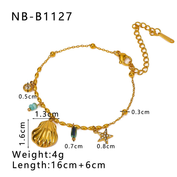 Women's Luxury Stainless Steel 18K Gold Plated Scallop Starfish Pearl Geometric Bracelet With Vacuum Plating In Furnace Process