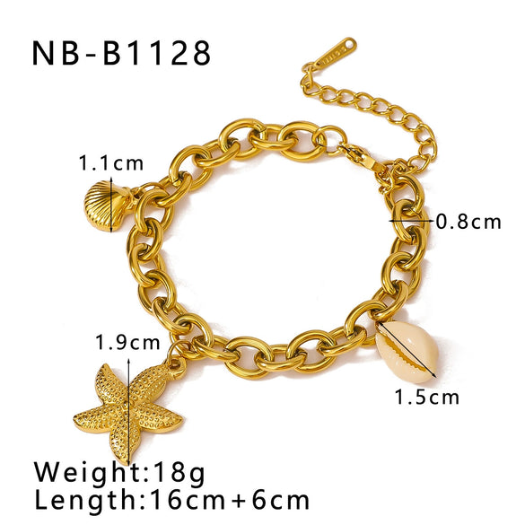 Women's Luxury Stainless Steel 18K Gold Plated Scallop Starfish Pearl Geometric Bracelet With Vacuum Plating In Furnace Process