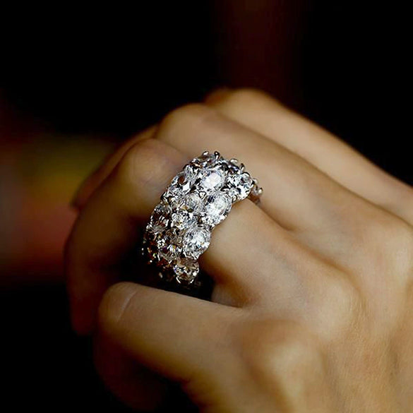 Women's Luxury Three Row Zircon Ring Copper Geometric Style