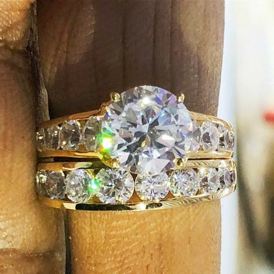 Women's Luxury Wedding Ring Copper Gold Plated With Zircon And Geometric Design