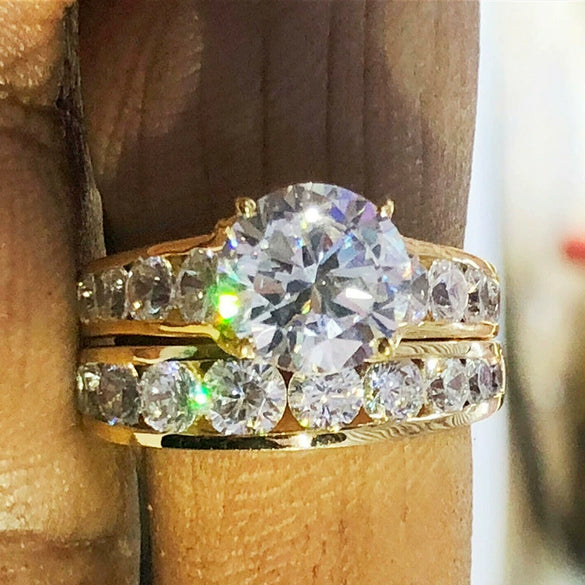 Women's Luxury Wedding Ring Copper Gold Plated With Zircon And Geometric Design