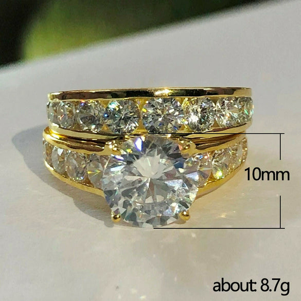 Women's Luxury Wedding Ring Copper Gold Plated With Zircon And Geometric Design