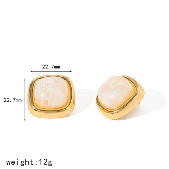 Women's Maillard Style Geometric Resin Earrings With Stainless Steel Posts And Pvd Real Gold Plated Finish