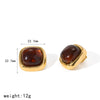 Women's Maillard Style Geometric Resin Earrings With Stainless Steel Posts And Pvd Real Gold Plated Finish