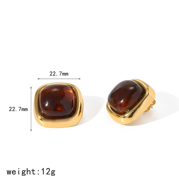 Women's Maillard Style Geometric Resin Earrings With Stainless Steel Posts And Pvd Real Gold Plated Finish