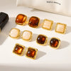 Women's Maillard Style Geometric Resin Earrings With Stainless Steel Posts And Pvd Real Gold Plated Finish
