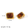 Women's Maillard Style Geometric Resin Earrings With Stainless Steel Posts And Pvd Real Gold Plated Finish