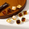 Women's Maillard Style Geometric Resin Earrings With Stainless Steel Posts And Pvd Real Gold Plated Finish