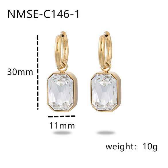 Women's Maillard Style Geometric Stainless Steel Electroplated Square Zircon Titanium Steel Earrings