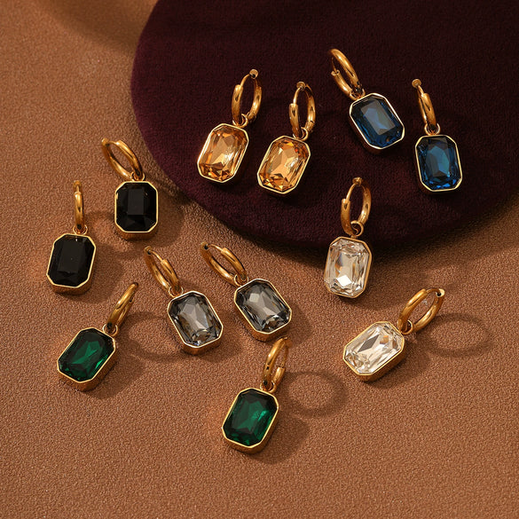 Women's Maillard Style Geometric Stainless Steel Electroplated Square Zircon Titanium Steel Earrings